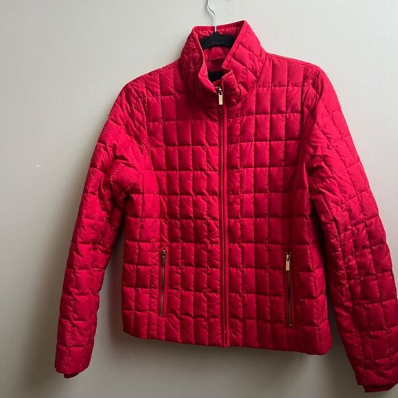 J. Crew Snowcap Down Jacket Womens  Quilted Coat  Red Full Gold zip Size S - Picture 1 of 5